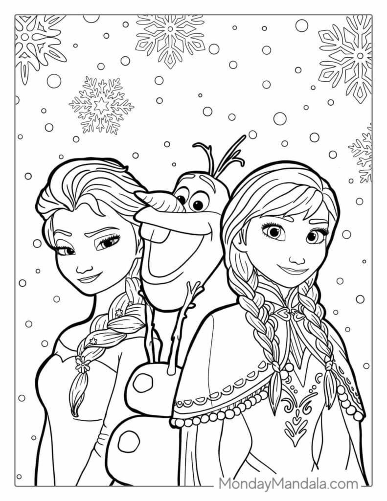Frozen Elsa Anna and Olaf Coloring Pages Templates