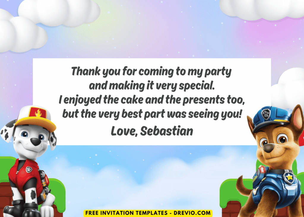 PAW Patrol Chase and Marshall Birthday Party Thank You Card