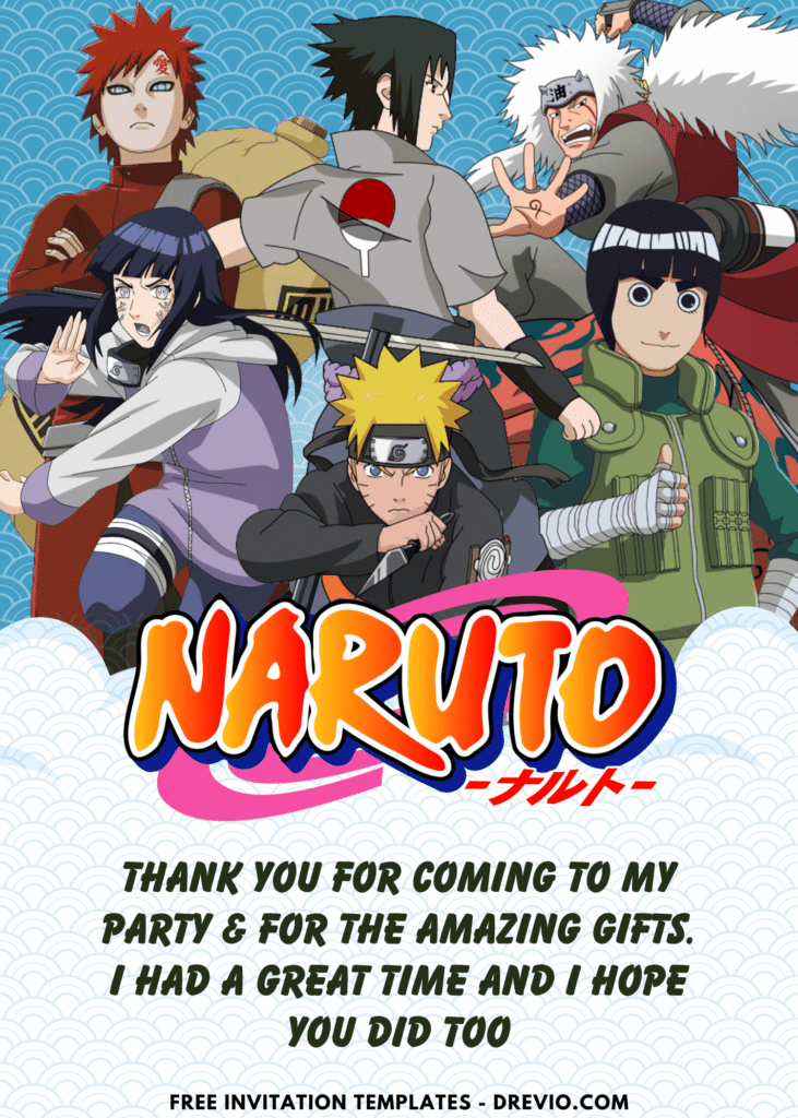 Naruto Gara Rock Lee Hinata and Jiraiya Birthday Party Thank You Card
