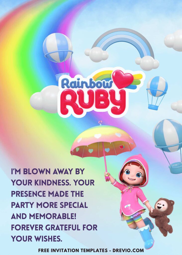 Rainbow Ruby Birthday Party Thank You Card