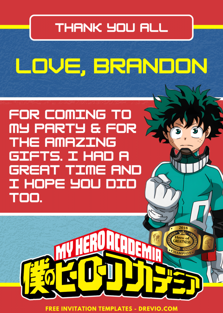 My Hero Academia Birthday Party Thank You Card