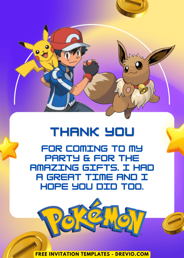 Pokemon Birthday Party Thank You Card
