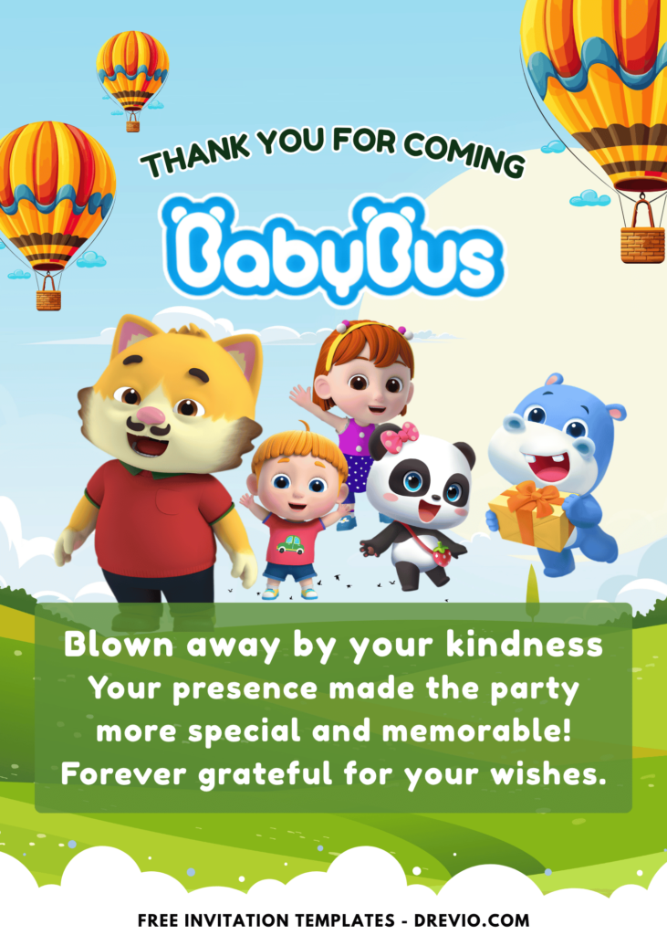 BabyBus Mimi MiuMiu and Hank Birthday Party Thank You Card