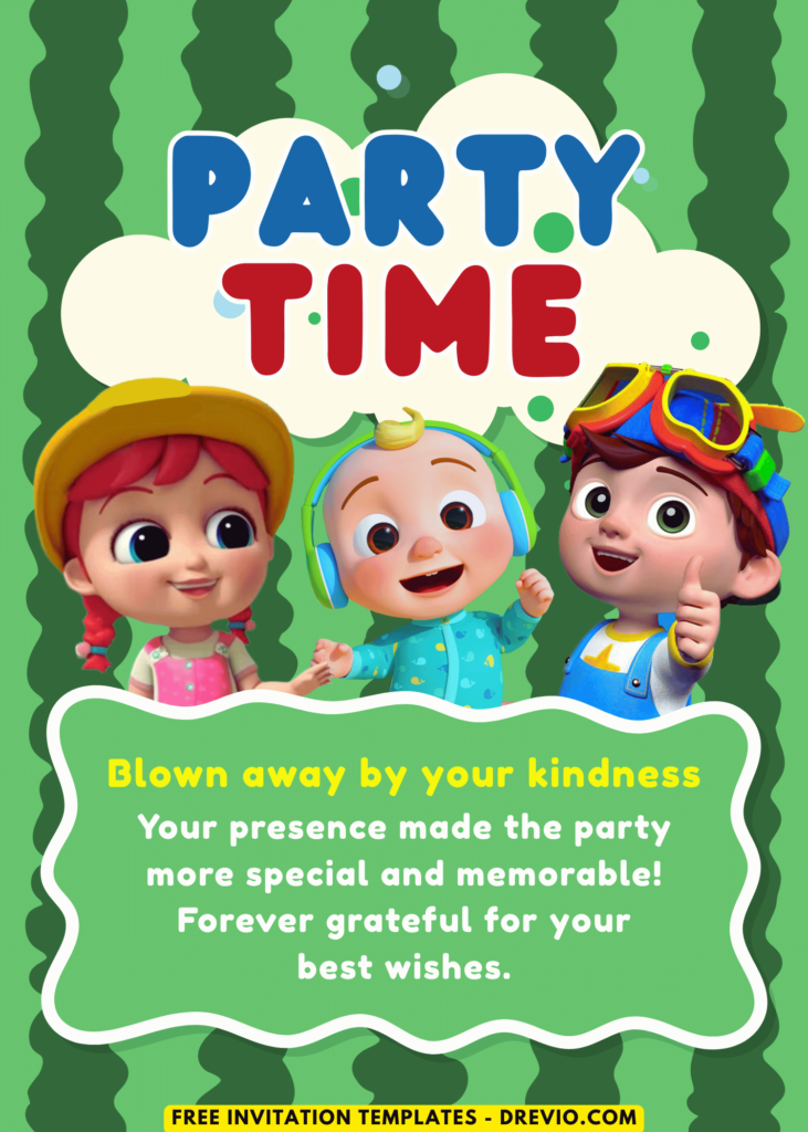 JJ TomTom and YoYo Cocomelon Birthday Party Thank You Card
