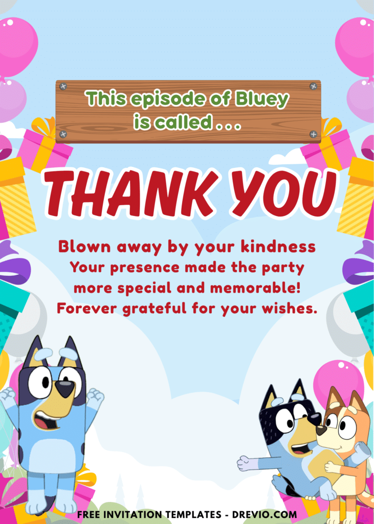 Bluey Birthday Party Thank You Card