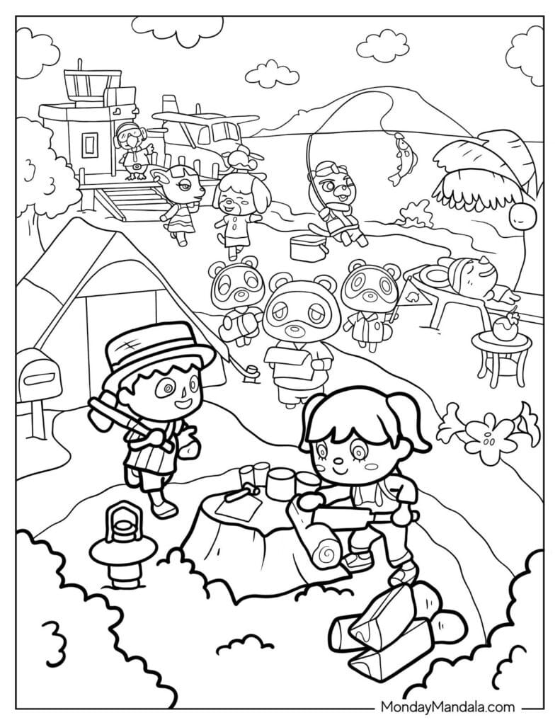 Animal Crossing Farm Village Coloring Pages Template