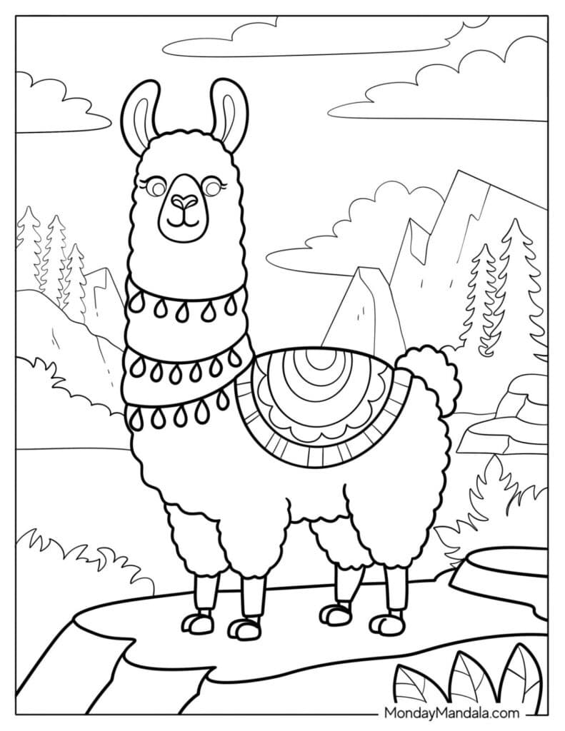 Cute Llama Coloring Pages Templates