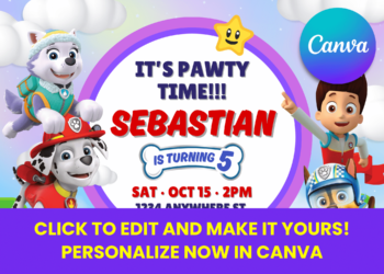 Free Editable Canva PAW Patrol Birthday Party Invitation with Chase Ryder Marshall and Everest