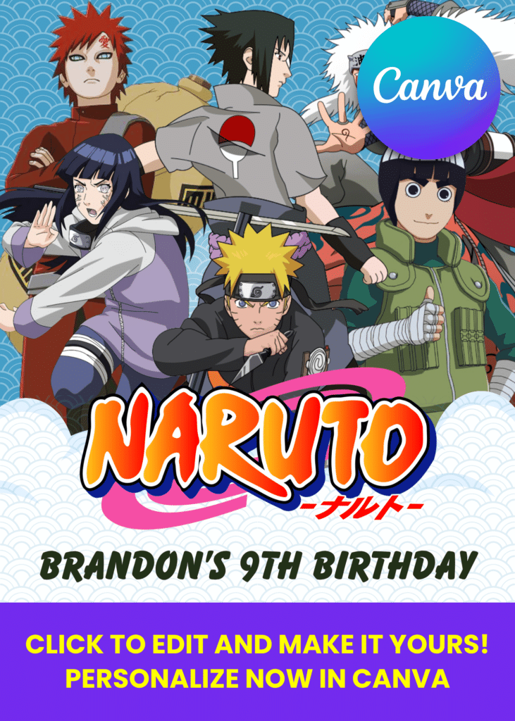 Free Editable Canva | Naruto Shippuden Birthday Invitation | Instant Download