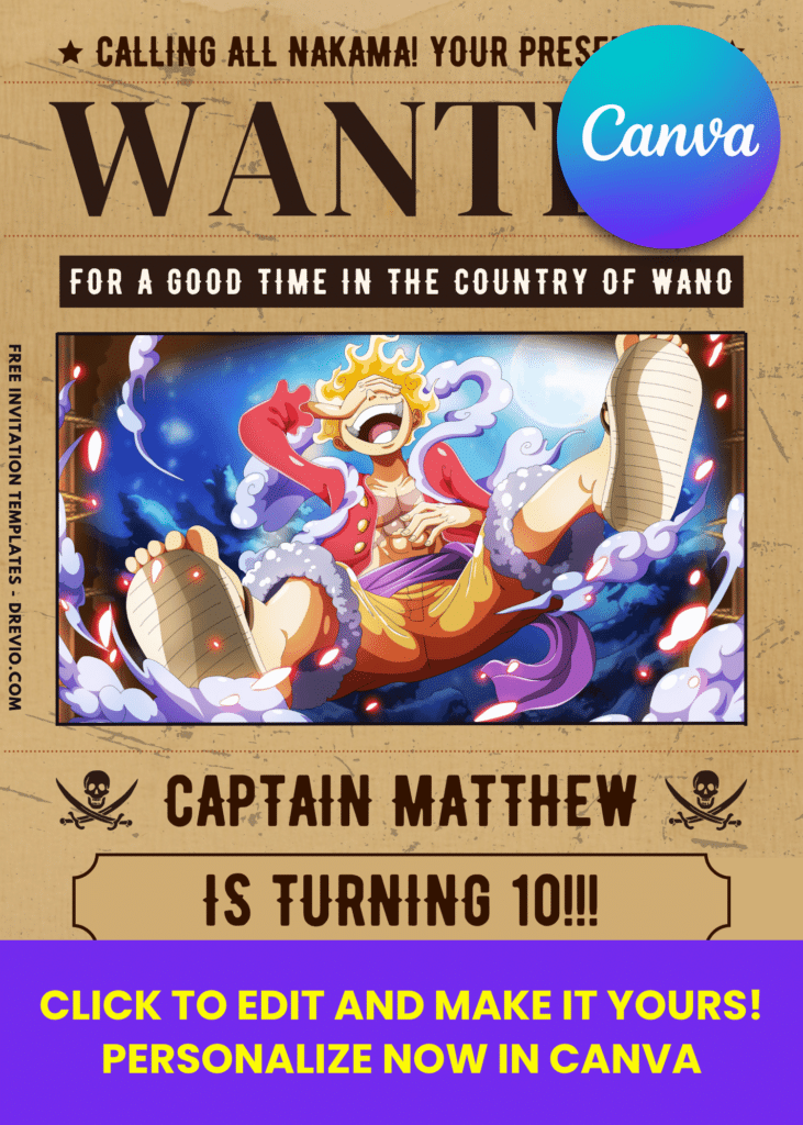 Free Editable Canva | One Piece Anime Birthday Invitation Templates | Instant Download