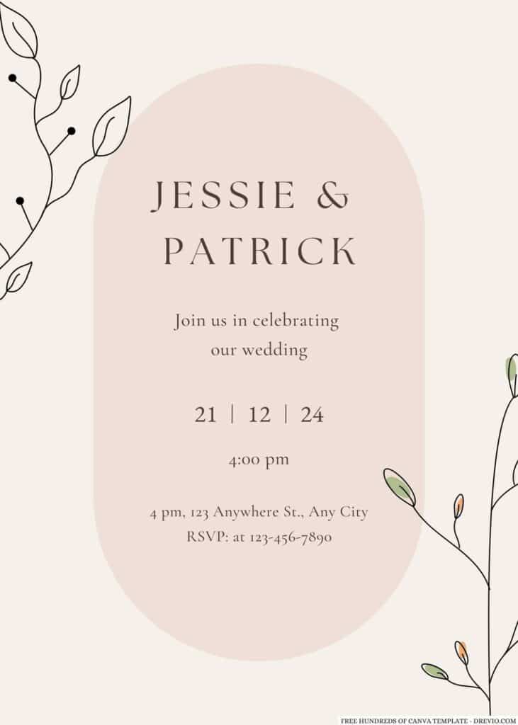Fresh Green Orange Floral Wedding Invitation