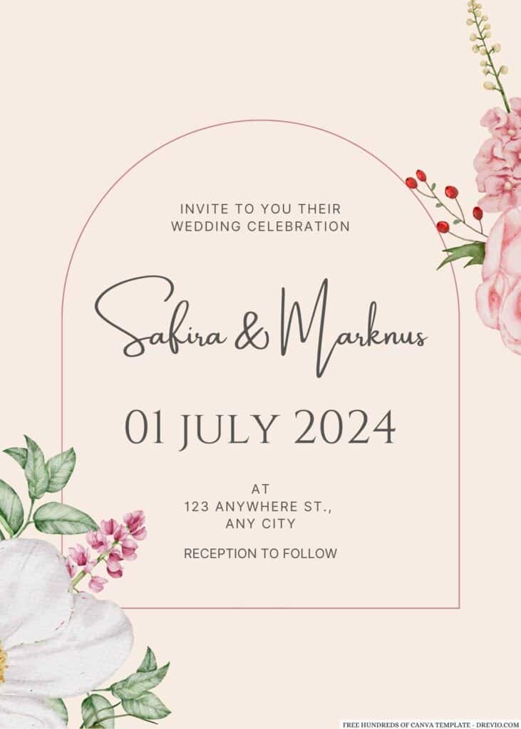 Creamy Pink Flower Wedding Invitation