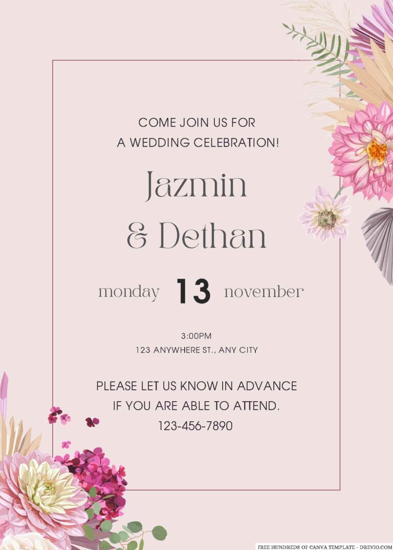 Dry Pink Floral Watercolor Wedding Invitations