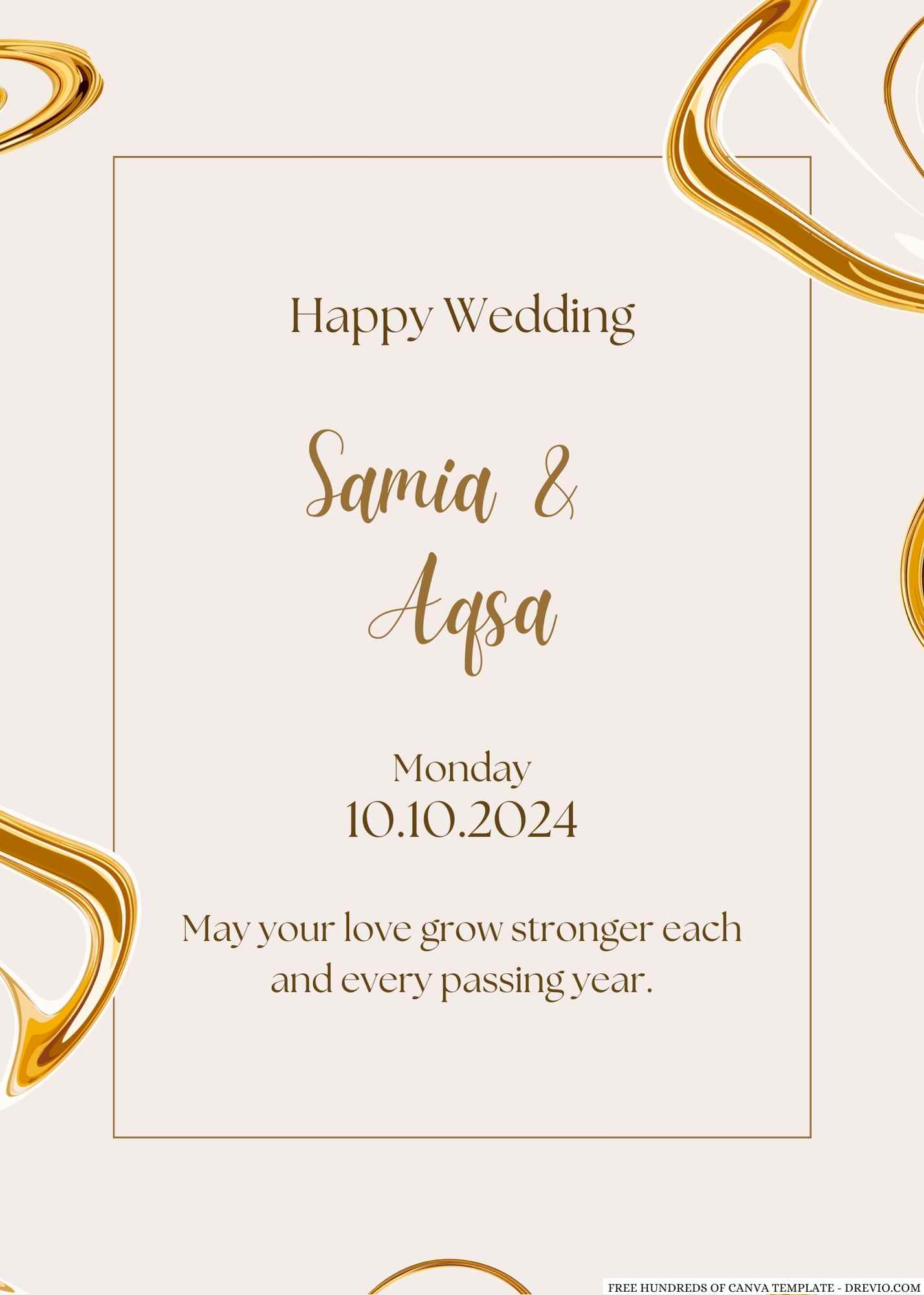 Chic Gold Marble Frame Wedding Invitation l Editable Canva Template