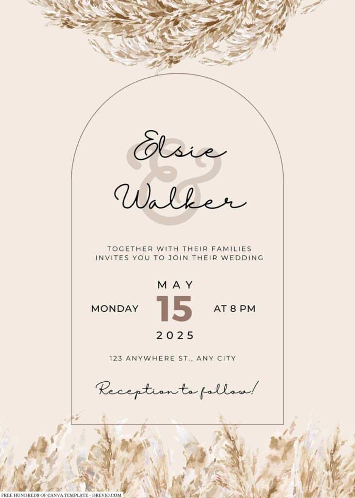 Cream Pampas Leaves Wedding Invitation