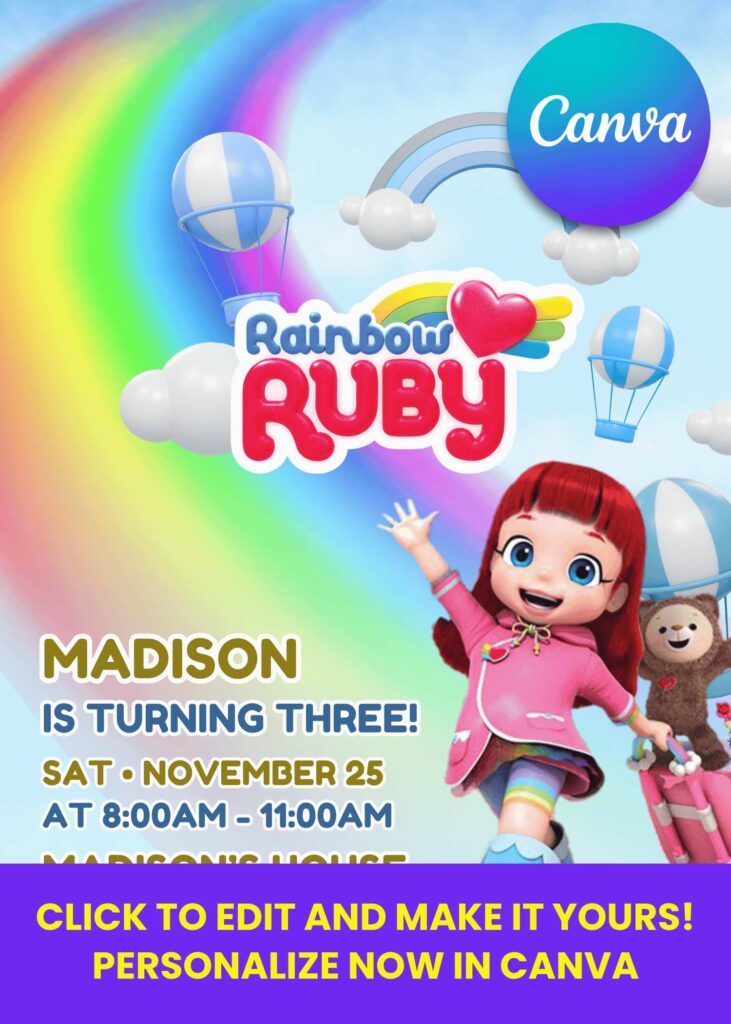 Free Printable Rainbow Ruby Birthday Invitation | Instant Download