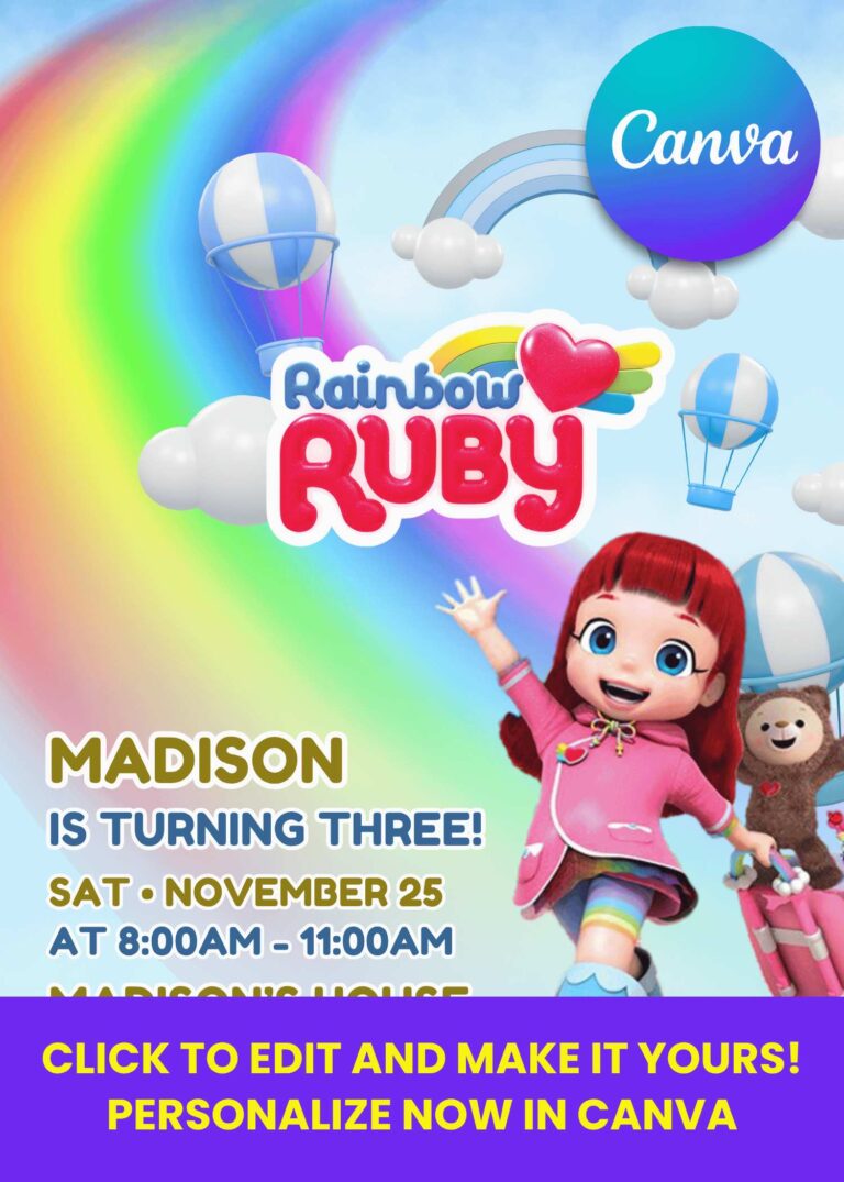 Free Printable Rainbow Ruby Birthday Invitation | Instant Download