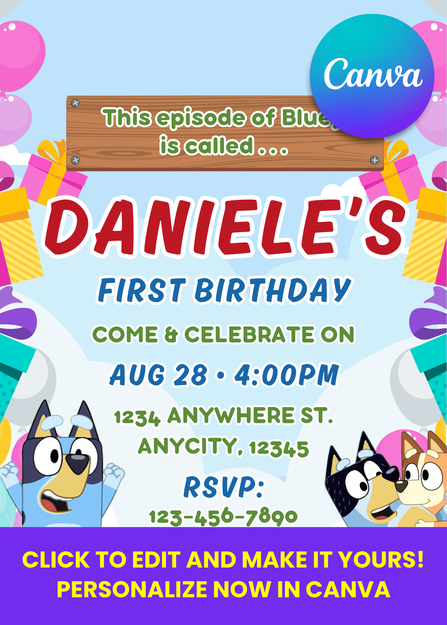 Happy Bluey Birthday Invitation | Editable Canva Template (Updated!)