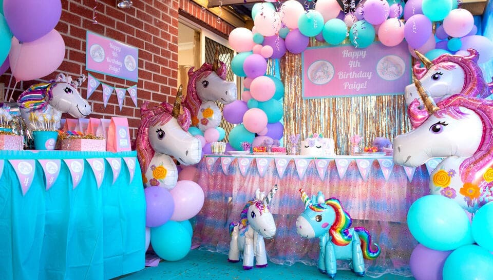 Beautiful Pastel white blue and pink balloon arch decoration