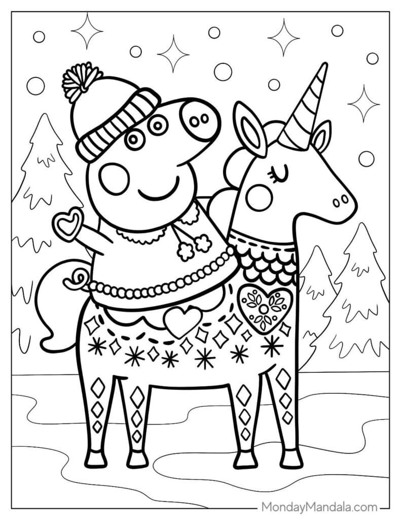 Adorable Peppa Pig George and Unicorn Coloring Pages Templates