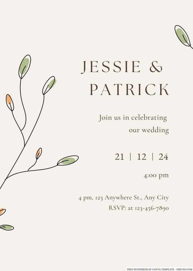 Fresh Green Orange Floral Wedding Invitation