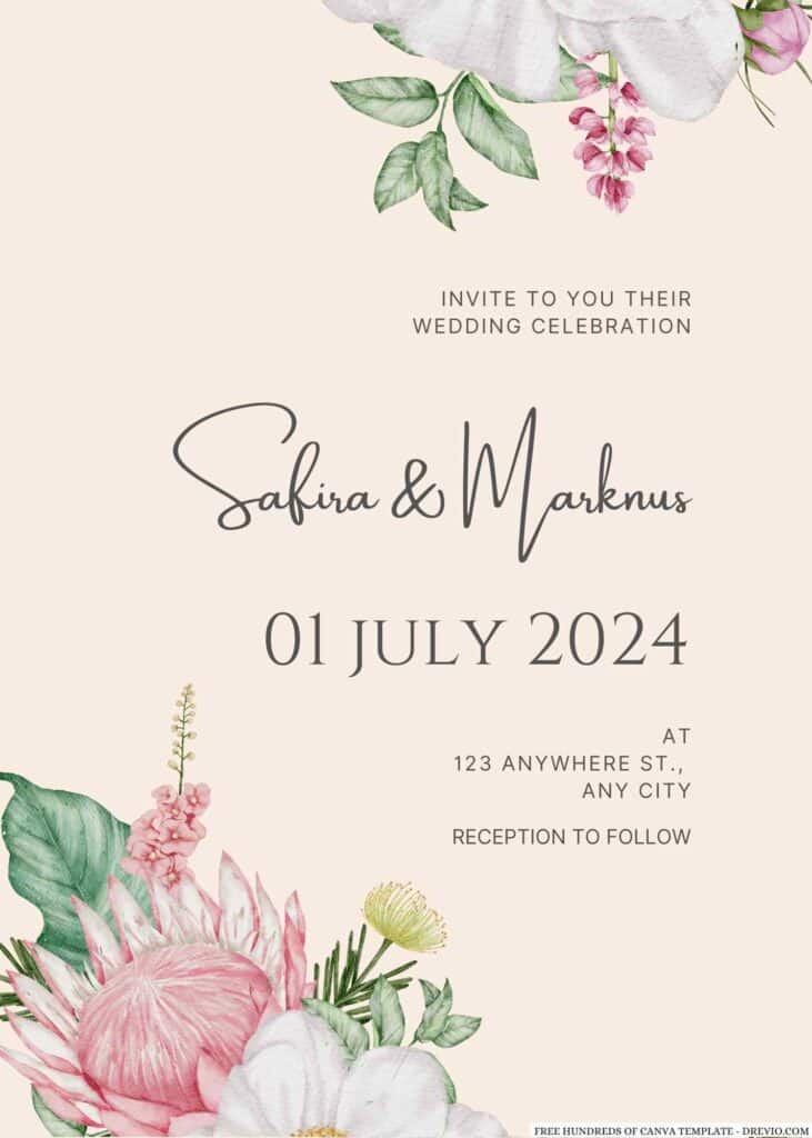 Creamy Pink Flower Wedding Invitation