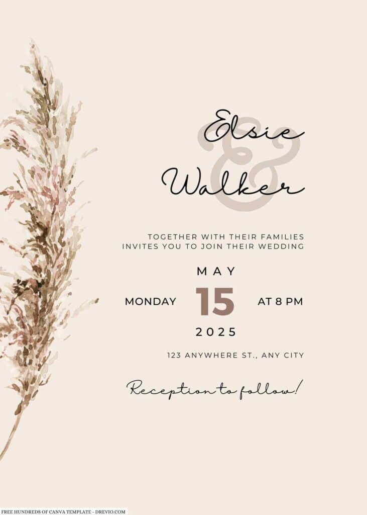 Cream Pampas Leaves Wedding Invitation