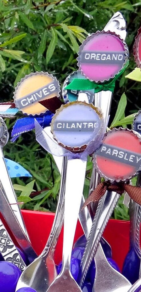 Bottle Cap Garden Markers on SUmmer