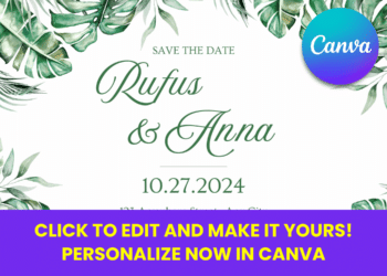 Free Editable Canva Greenery Monstera Wedding Invitation