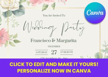 Free Editable Canva Delightful Rose and Peony Wedding Invitations