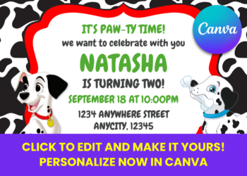 Free Editable Canva 101 Dalmatians Birthday Party Invitations