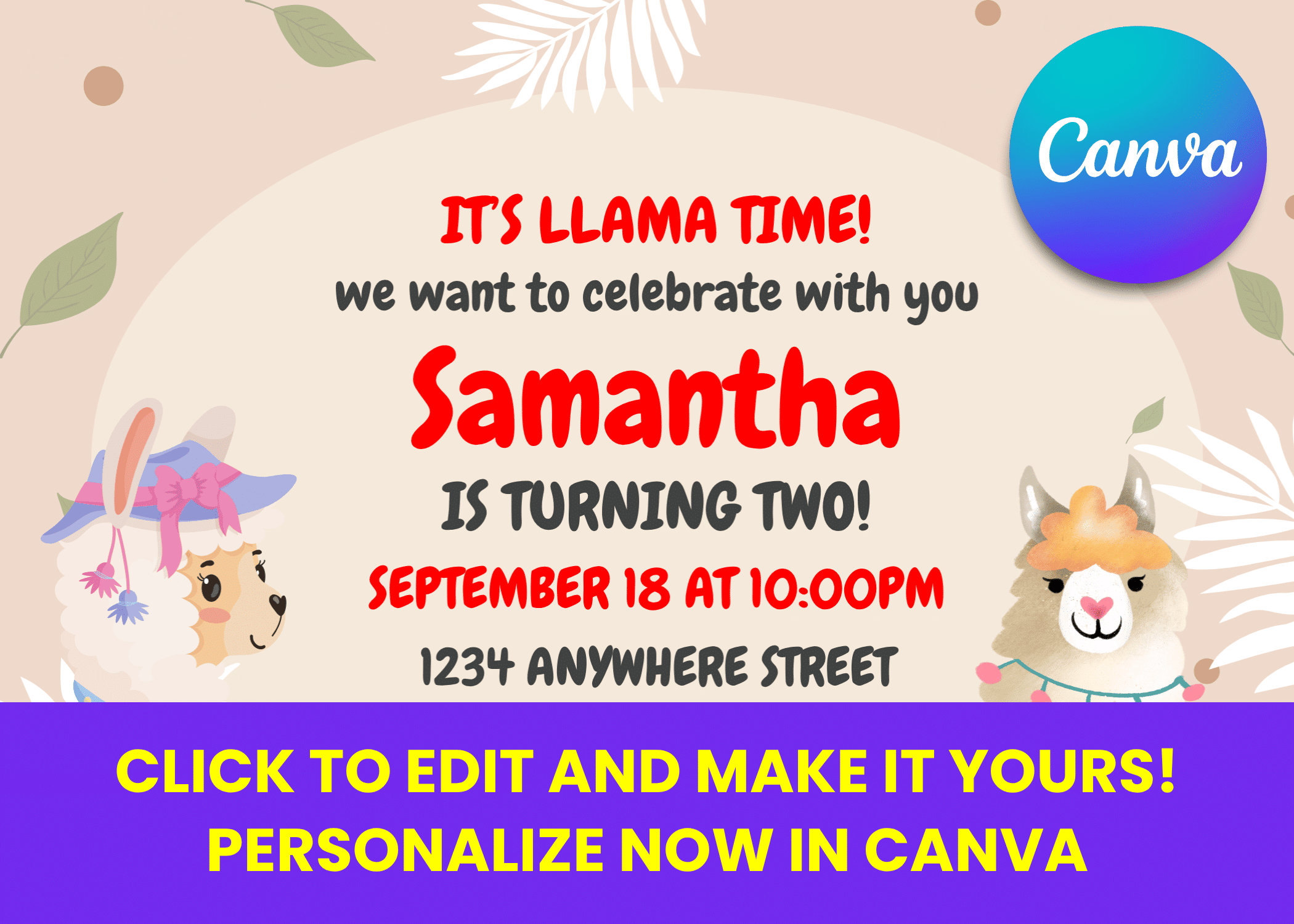 Fluffiest Llama Fiesta Birthday Kits (With Canva Template)