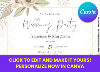 Free Editable Canva Peony and Greenery Wedding Invitation