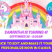 Free Editable Canva Rainbow and Unicorn birthday party invitation templates