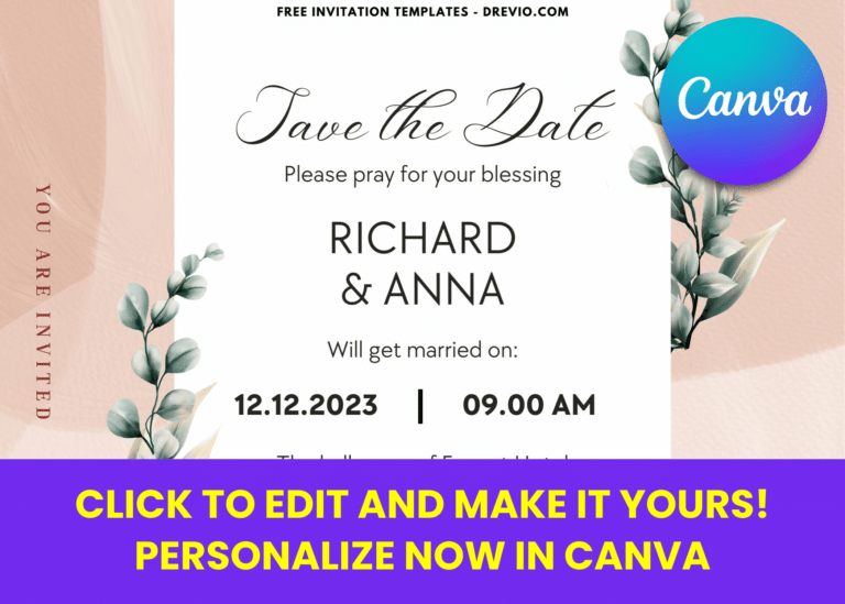 Free Editable Canva Botanical Greenery Themed Wedding Invitations
