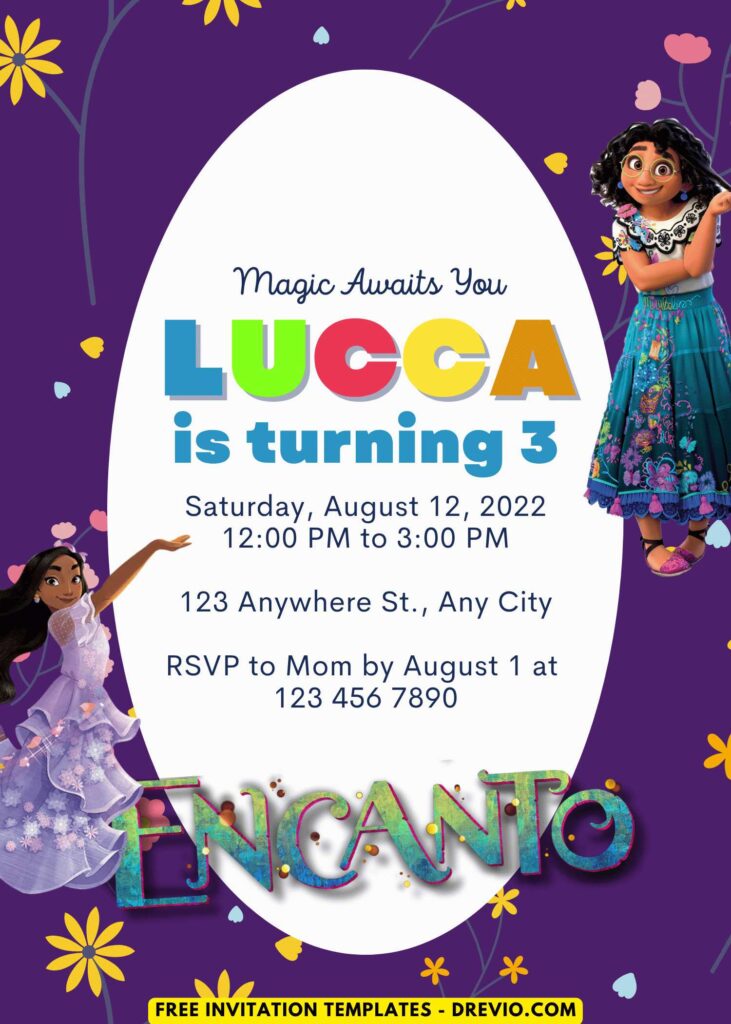 Free and Editable Isabel and Mirabel Maridgal Disney Encanto Birthday Invitation Templates Made in Canva. Customize Online for free