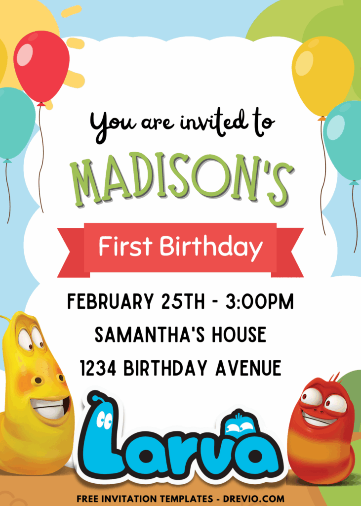 Festive Larva Birthday Invitation