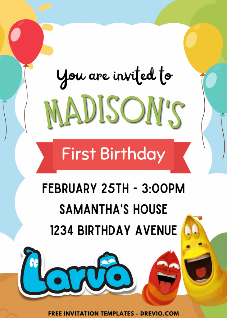 Cute Larva Birthday Invitation