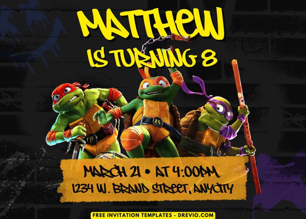 Free and Editable Teenage Mutant Ninja Turtle Birthday Invitation Templates Made in Canva. Customize Online for free