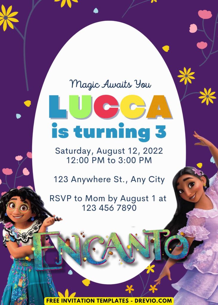 Free and Editable Encanto with colorful floral Birthday Invitation Templates Made in Canva. Customize Online for free