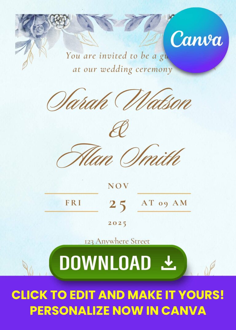 Elegant Blue Garden Wedding Canva Invitation