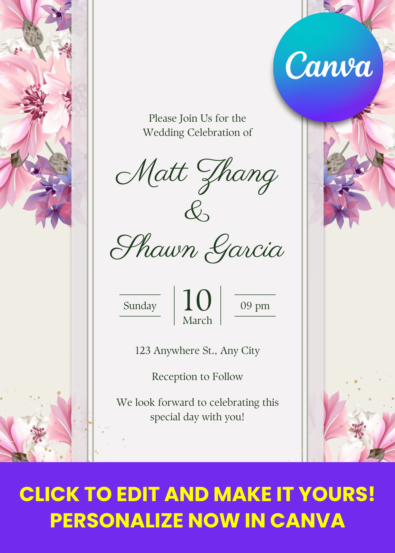 Free Printable Vibrant Daisy And Peony Wedding Invitation | Instant Download