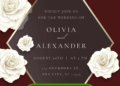 Free Editable Canva | Eternal Rose Wedding Invitation with Gold Frame and Burgundy Background | Instant Download
