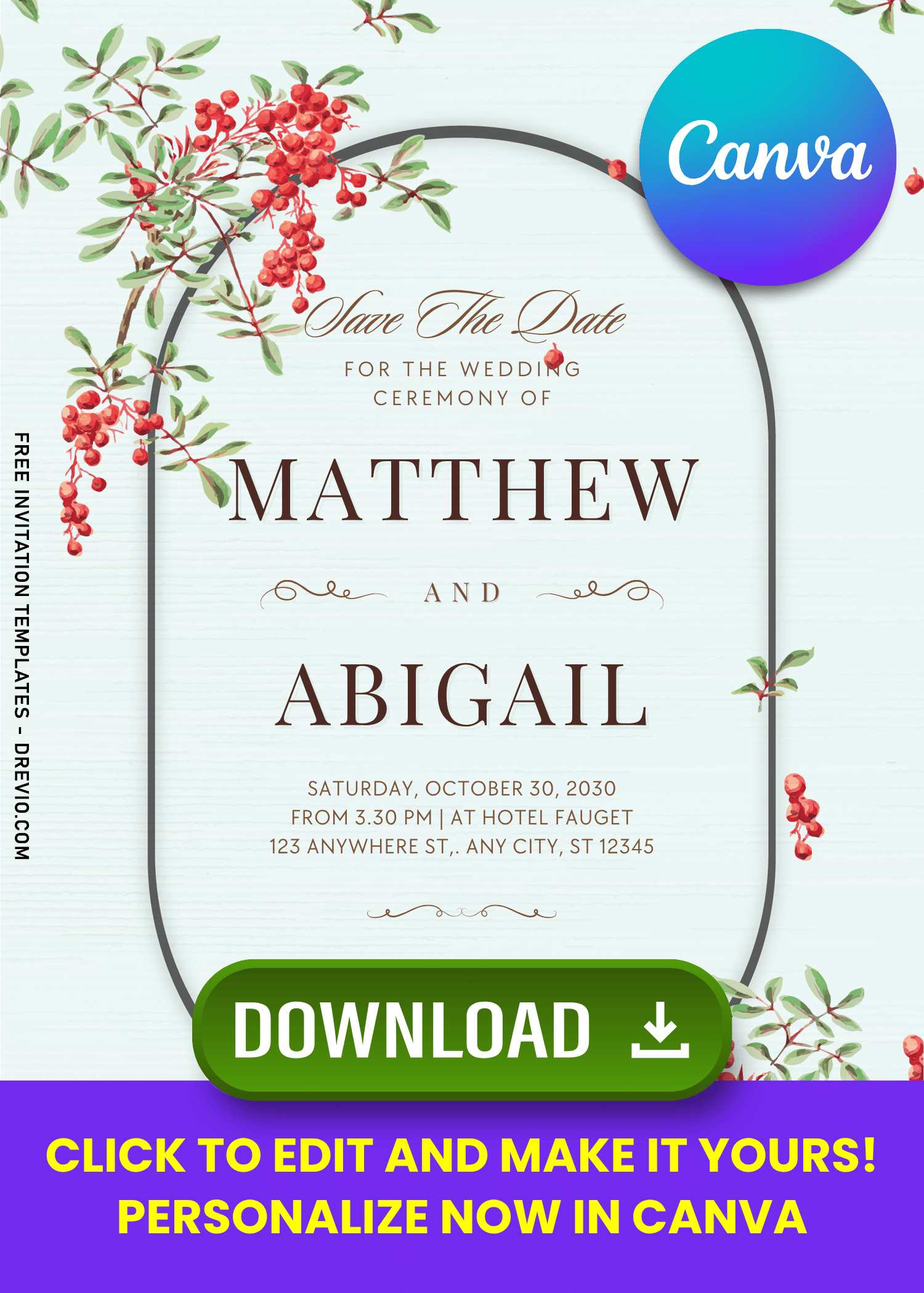 Gorgeous Berry Wedding Invitation | Editable Canva Template