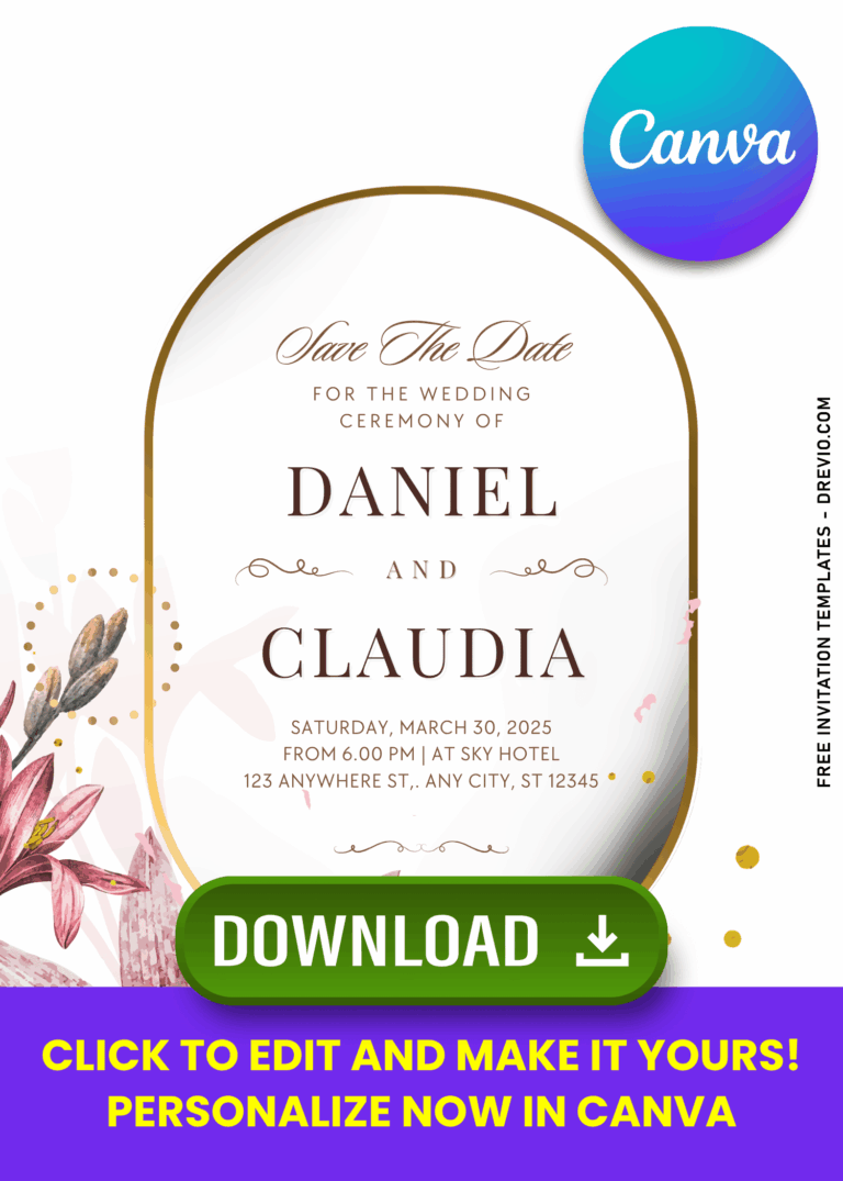 Free Editable Canva | Amaryllis Love Story Wedding Invitation