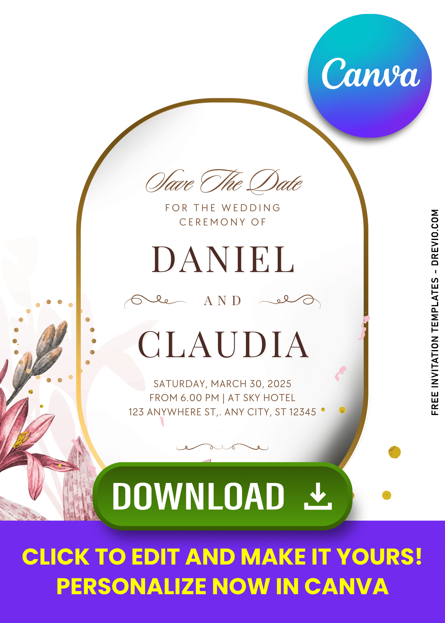 Free Editable Canva | Amaryllis Love Story Wedding Invitation