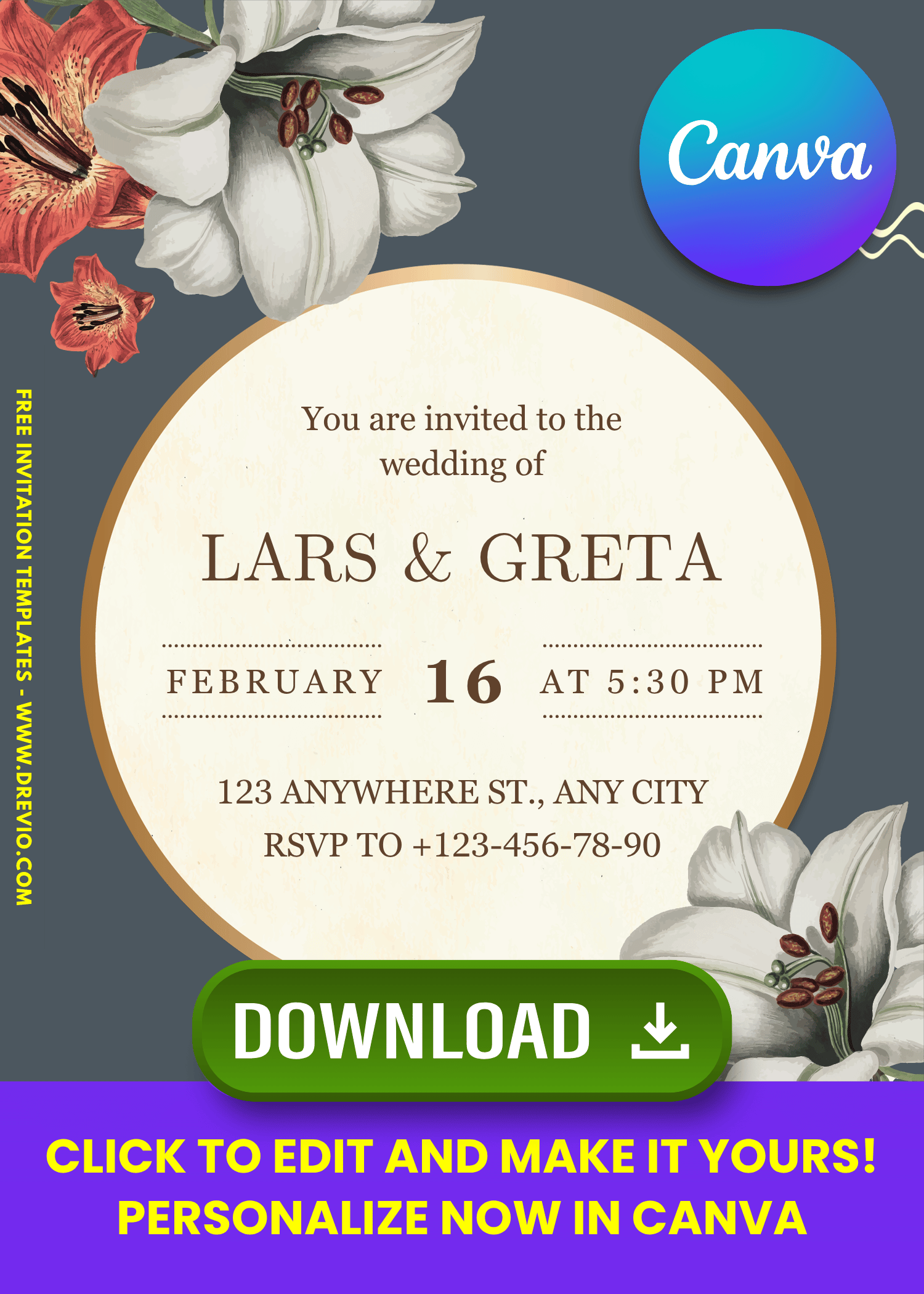 Free Editable Canva | Rustic Charm Floral Wedding Invitation