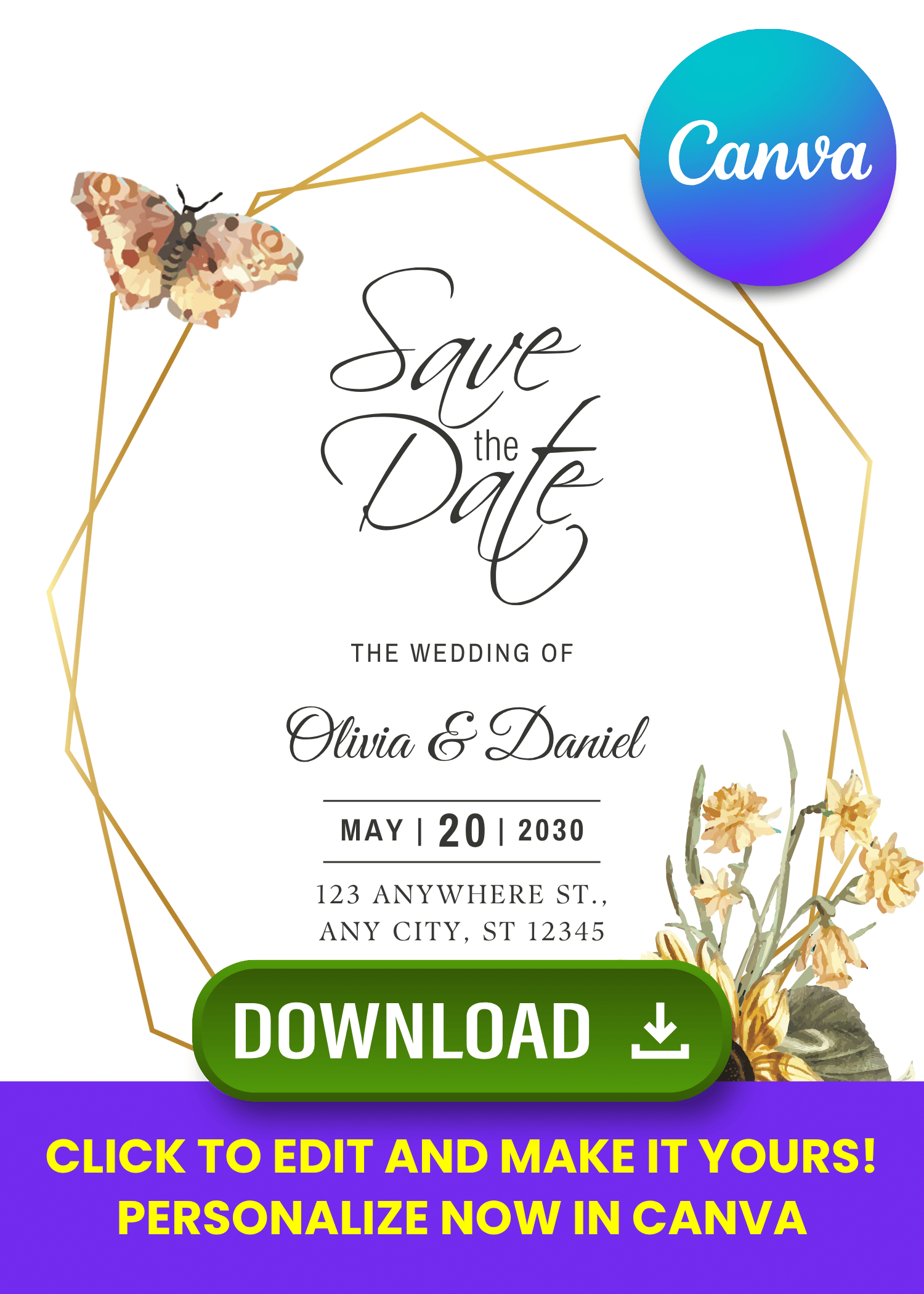 Free and Editable Sunflower Garden in Gold Wedding Invitation Templates Made in Canva. Customize Online for free