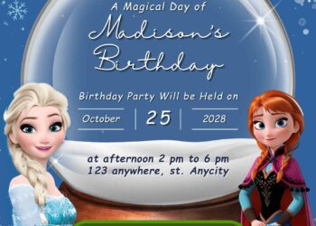 Free Editable Canva | Cute Snow Globe Frozen Birthday Invitation | Instant Download