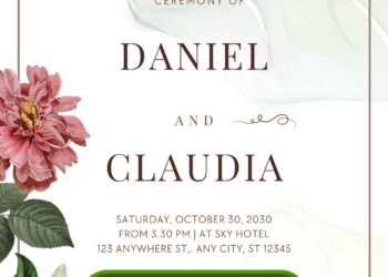 Free Editable Canva | Romantic Peony and Lily Wedding Invitation